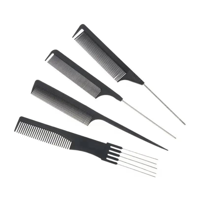 Professional Hair Tail Comb Salon Cut Comb Styling Stainless Steel Spiked Hairdressing Plastic Pointed Tail Hair Picking Comb