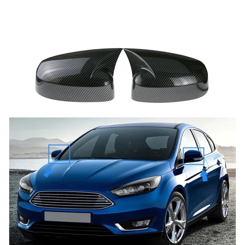 For Ford Focus MK3 2012-2018 Rearview Side Mirror Cover Wing Cap Exterior Door Rear View Case Trim Carbon Fiber Black