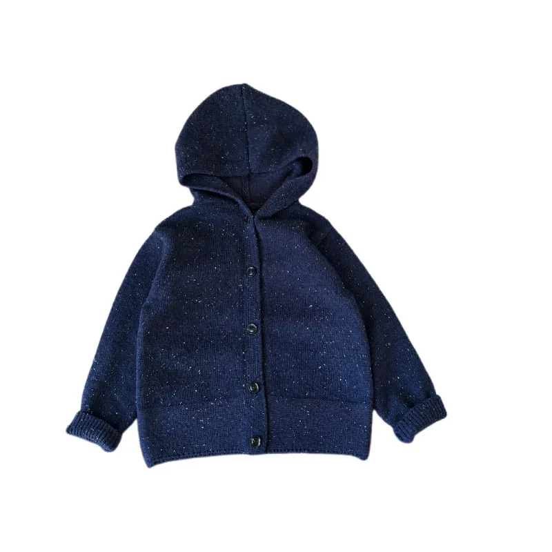 Sweater Spring and Autumn Hooded Sweater Cardigan Children Loose Button Knit Jacket Baby Western-style Top Fashion and Versatile