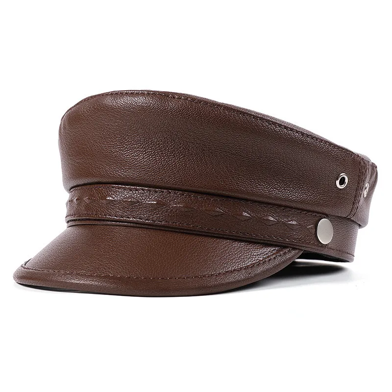 new-autumn-winter-sheepskin-warm-military-hats-flat-caps-for-men-personality-fashion-party-hat-genuine-leather-cap-women's-hat