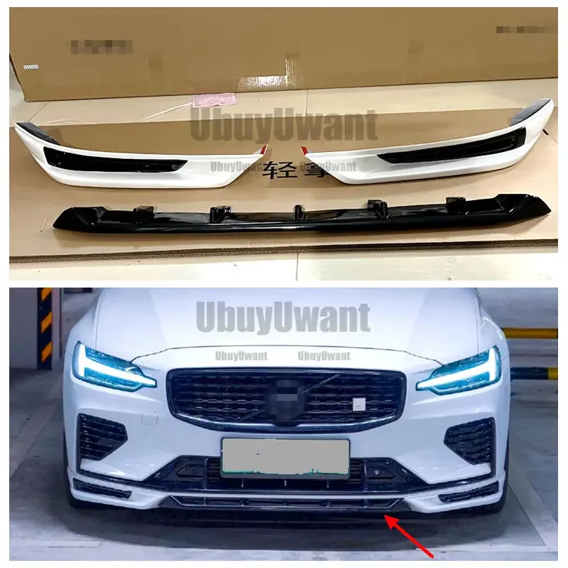 For Volvo NEW S60 V60 (Only For SPORT Style) 3 Pcs Front Bumper Lip Trunk Protector 2020-2025 Car Styling Unpainted / Carbon view 5