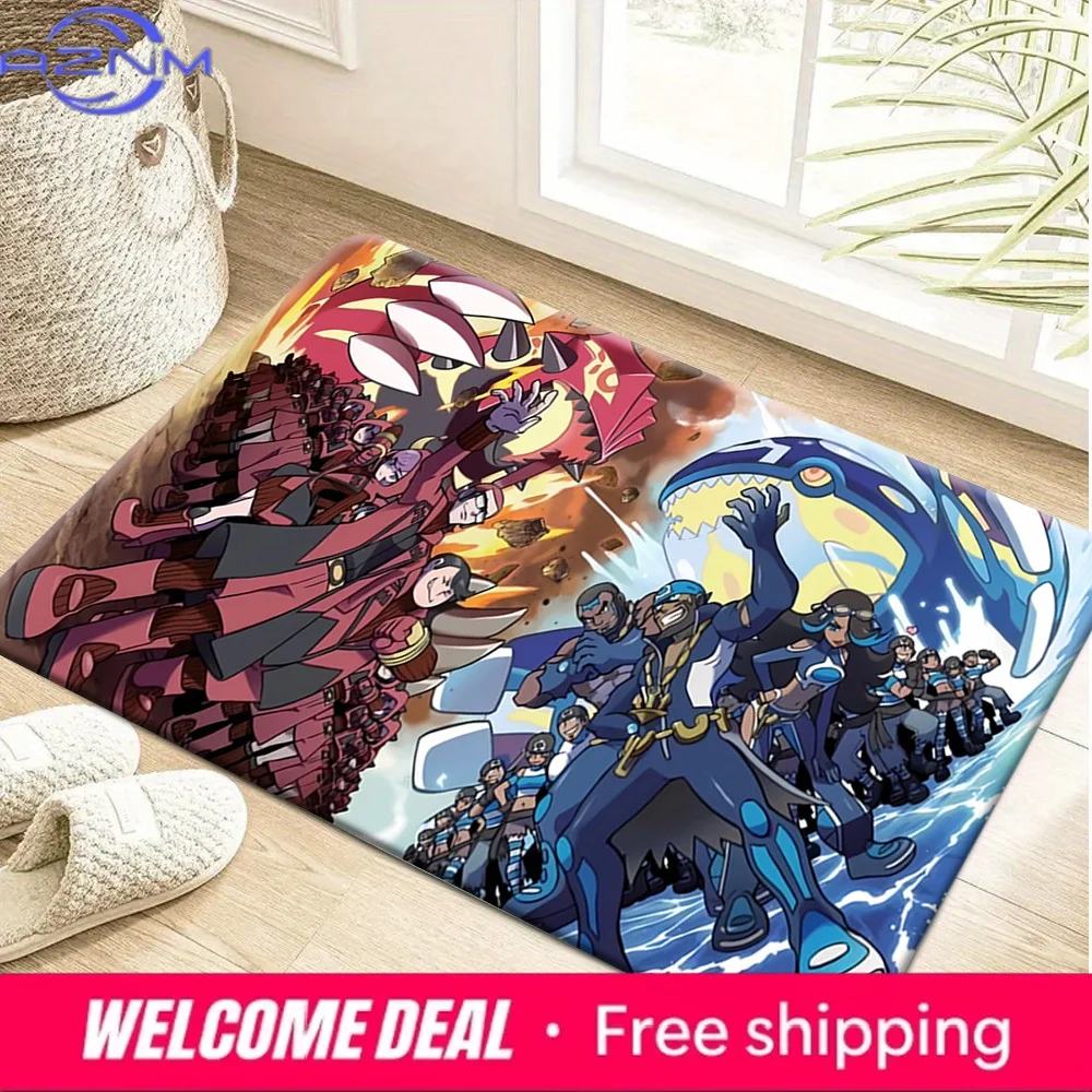 Tapete de Entrada para Banheiro com Estampa de Batalha de Anime Pokemon Primal Groudon Vs Primal Kyogre, Macio, Antiderrapante e Absorvente