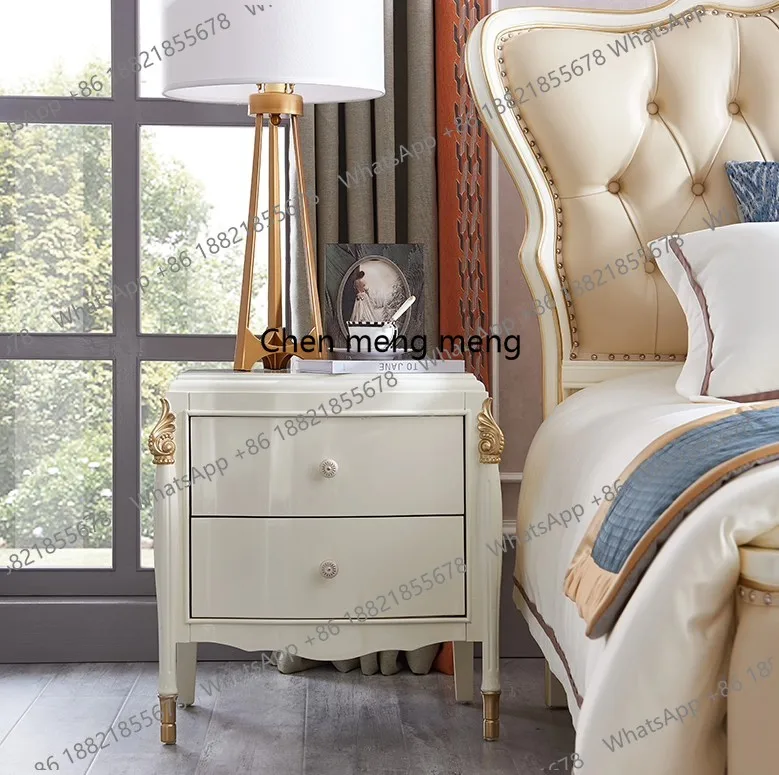 

French solid wood light luxury bedside table solid wood carved bedside table palace luxury European American