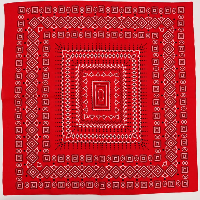 Red Big Size 68 CM Square Scarf Geometric Patterns Print Cotton  Bandana Headwear