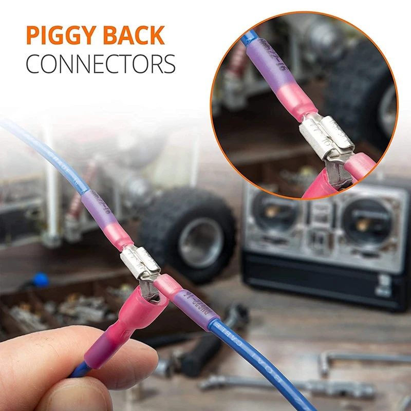 Promotion! 140PCS 22-16/16-14/12-10 AWG Heat Shrink Piggy Back Spade Quick Splice Crimp Terminals Connectors Assortment Kit 3 Si