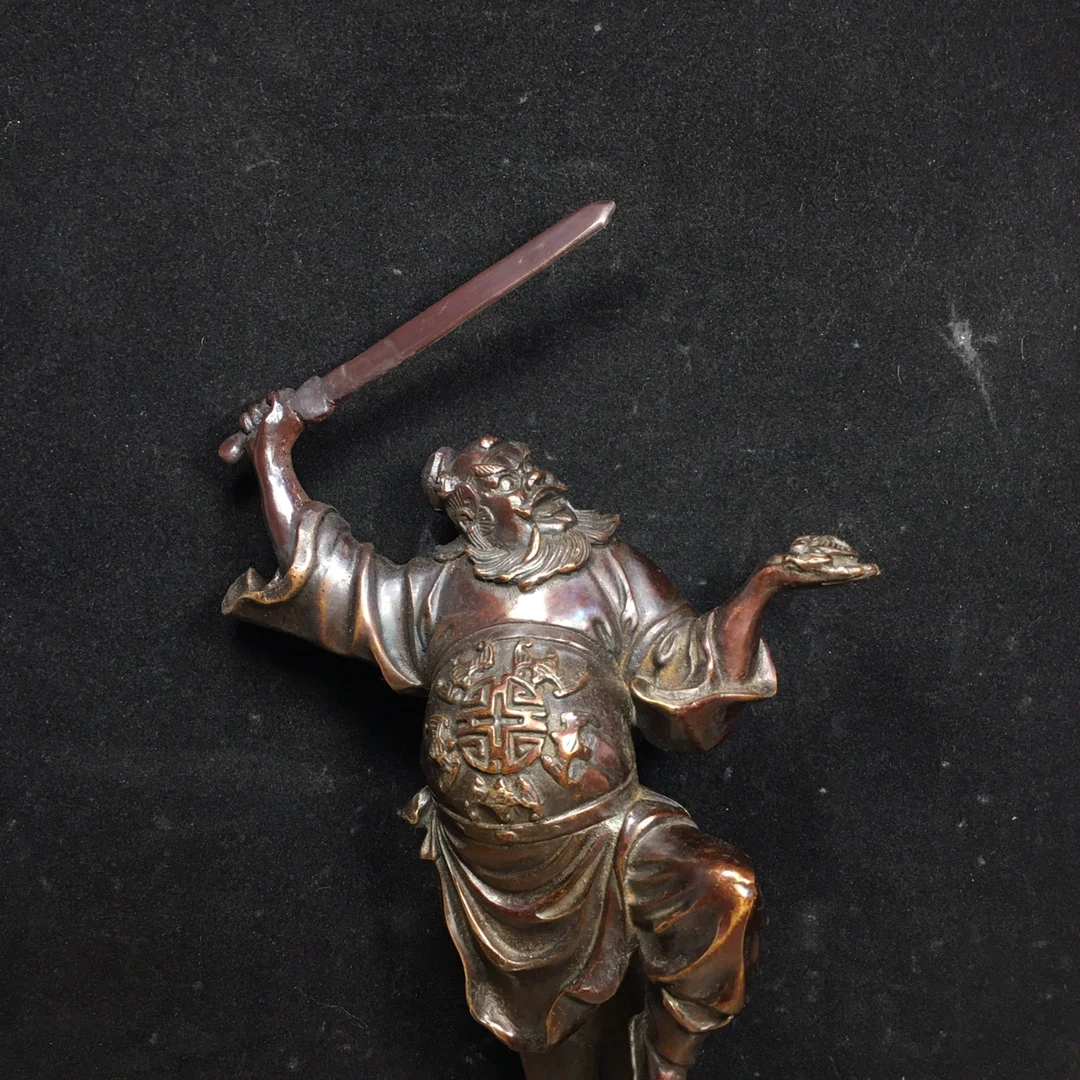 Height 24CM Buddha statue Pure Copper Celestial Master Zhong Kui Home Worship Office Protective Ornament Length 17CM, width 9cm