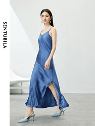 SENTUBILA Side Split Camisole Maxi Dress for Women 2024 Summer Fashion Sexy V Neck Sleeveless Long Dresses Party Club 141L53637