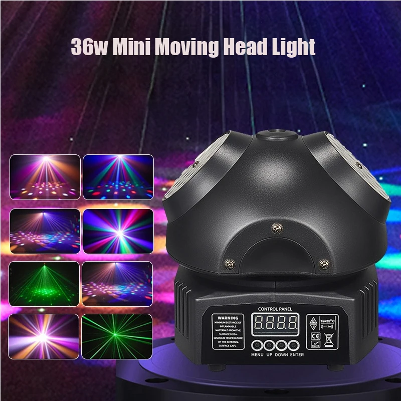 Mini Beam Moving Head Light LED 36W Stage Pattern Light Green&Red Laser Remote Control For Disco Bar Party
