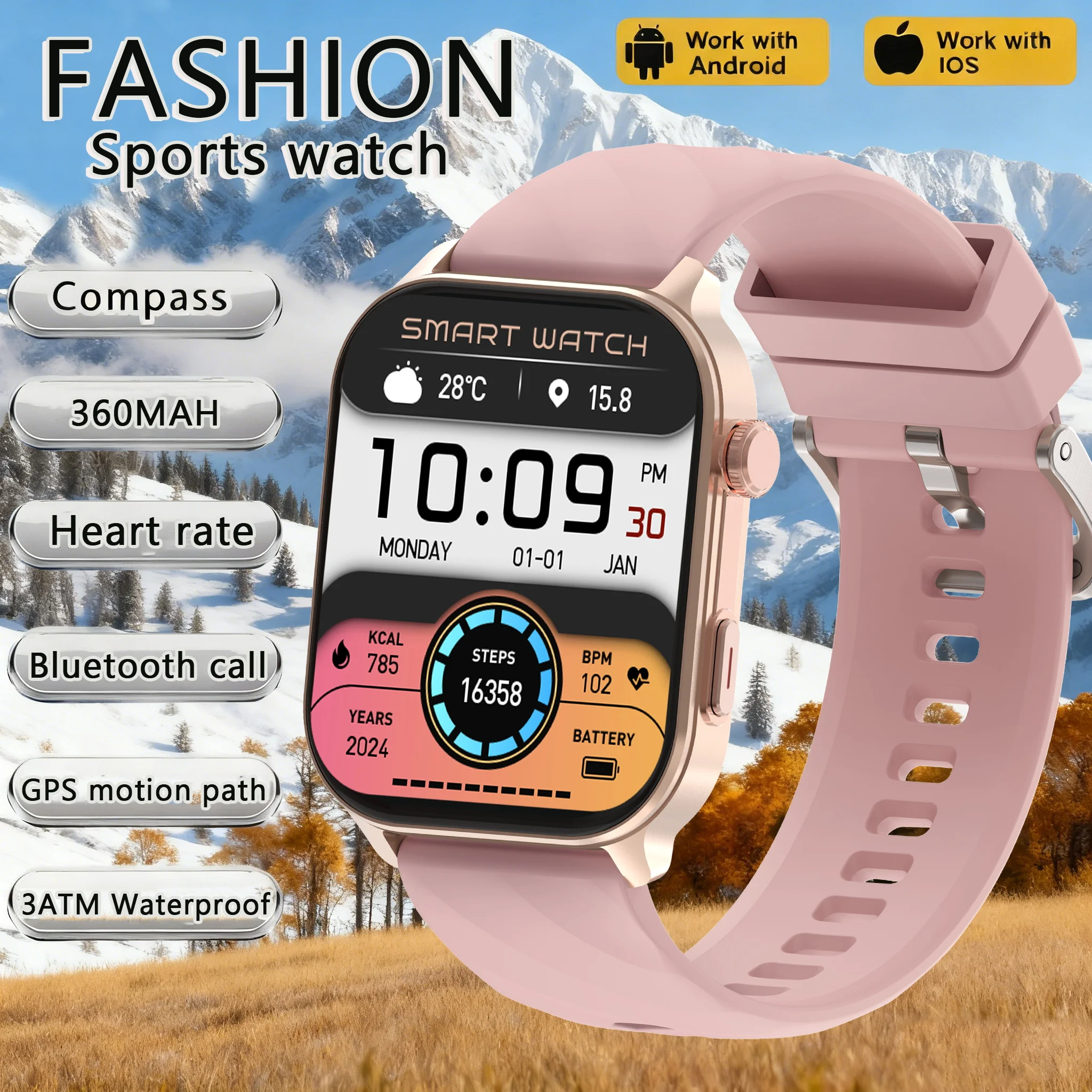 

Новые смарт-часы 2026 года для мужчин и женщин с HD AMOLED-экраном 2,01 дюйма, GPS-трекером, альтиметром, пульсометром, компасом, водонепроницаемостью 3ATM, спортивные смарт-часы