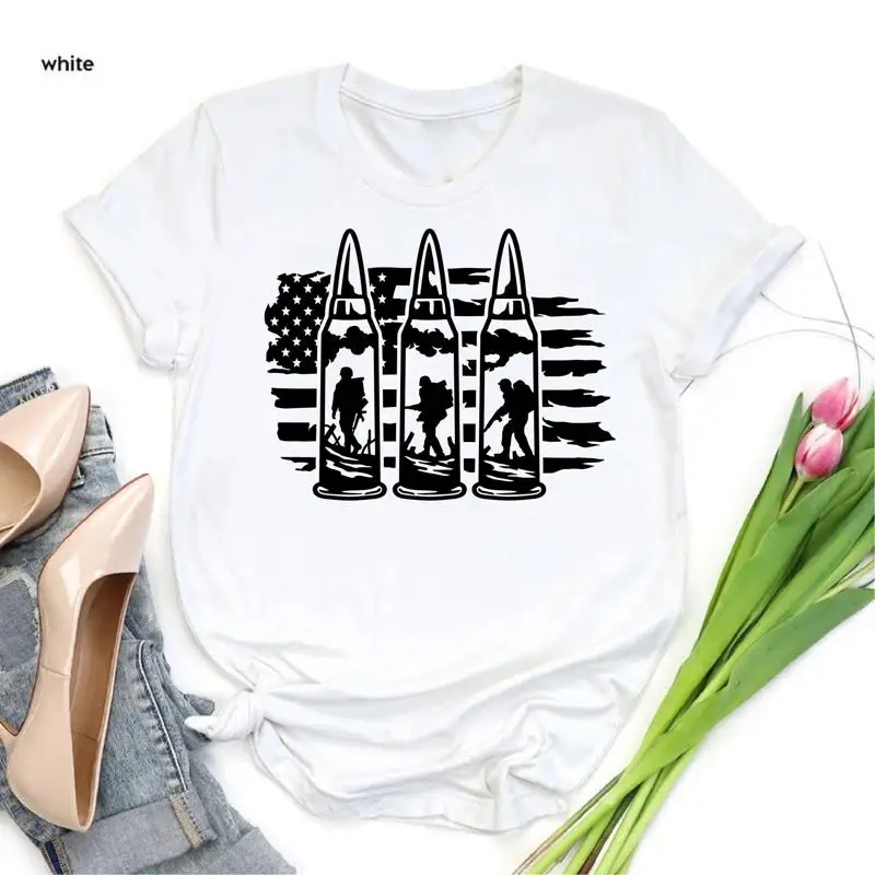 

Veteran BulleT T Shirt US Military Soldier American Memorial Day Veterans 4th of July Freedom