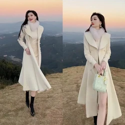 Fall/Winter 2025 New Woolen Windbreaker Jacket Women's Overcoat Fashion Slim Lapel Double-Breasted Long Wool Coat Outwear Casaco