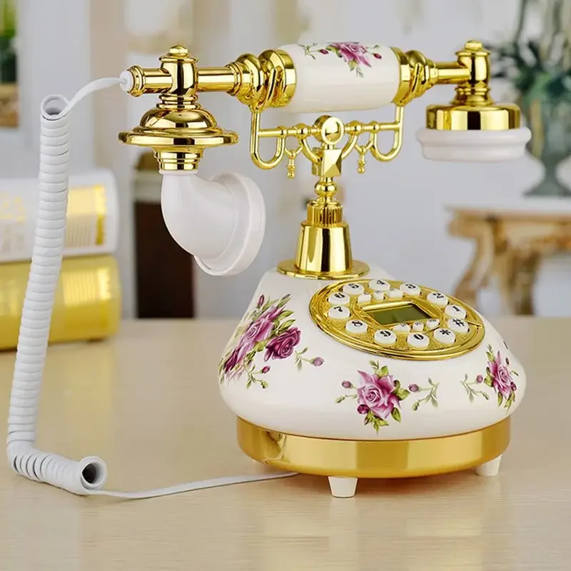 Ceramic Vintage Antique Phone Landline Telephone With Caller ID, Blue Screen Backlight, Electronic Ringtone For Home Office