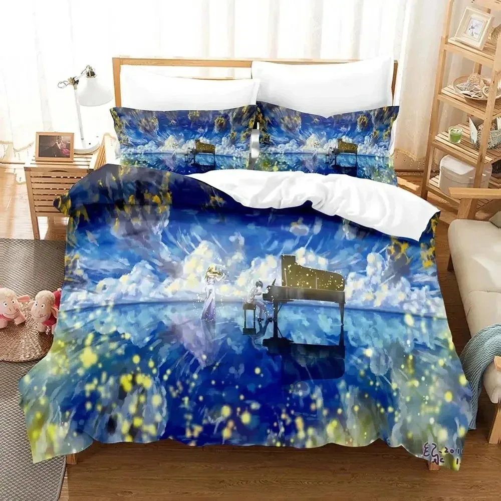 Anime Your Lie in April Bedding Set Boys Girls Twin Queen Size Duvet Cover Pillowcase Bed Boys Adult Fashion Home Textileextile