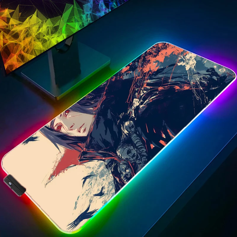 

NARUTO Uchiha Itachi Big Mouse Pad LED Office Computer Desk Mat RGB Table Keyboard Carpet Accessories Gaming Mousepad Backlight
