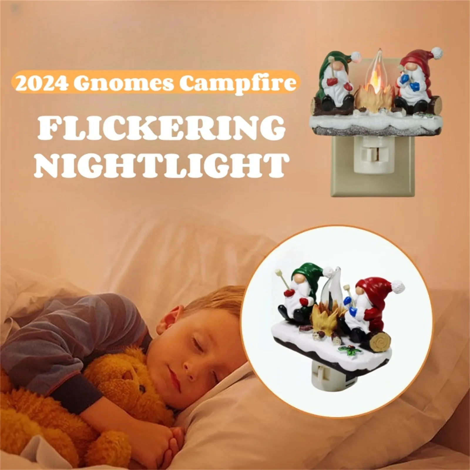 Gnome Dwarf Bonfire Flashing Night Light, Gnome Dwarf Fire Night Light, 4 Inch LED Fake Bonfire Night Light Plugs Into The Wall