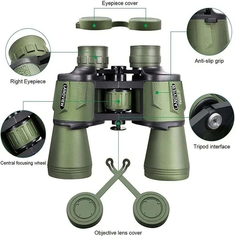 

20x50 binoculars Green HD 10X magnification 50mm objective ideal for adult outdoor camping trips