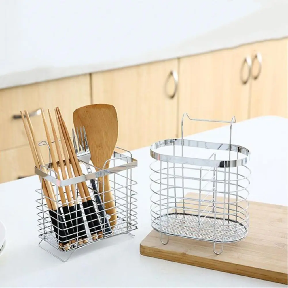 

Rectangular Stainless Steel Chopsticks Cage Metal Internal Compartment Cutlery Holder Hanging Draining Tableware Tube Tableware