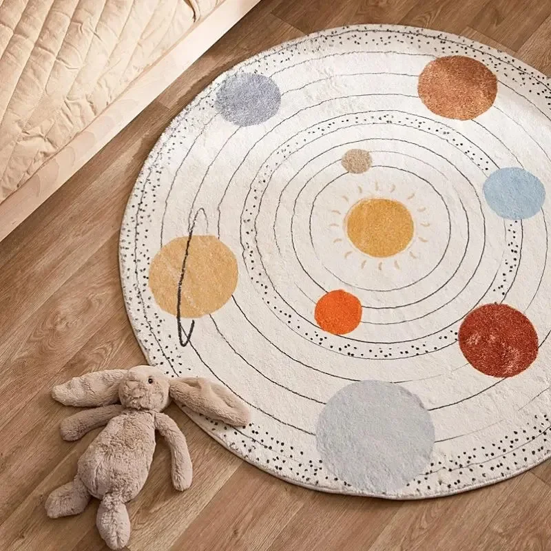 

Children's Round Carpet Bedroom Bedside Floor Mat Fluffy Soft Cute White Carpets Planet Stick Figure Home Decoration Rug 어린이 깔개