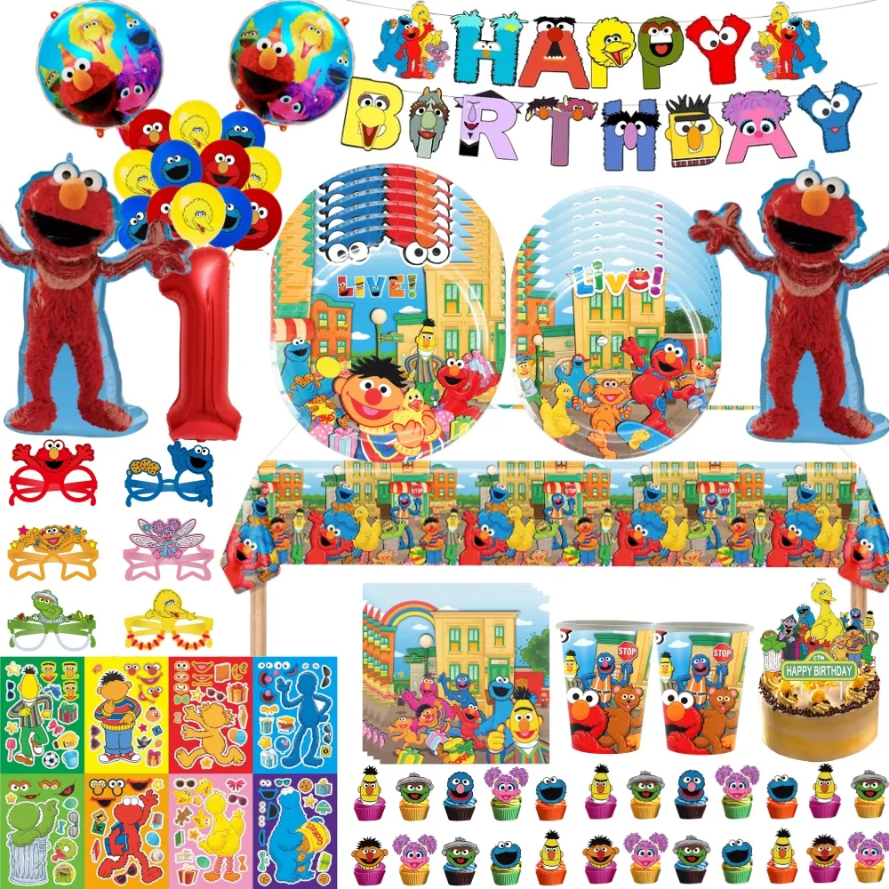 Decoración de Fiesta de Cumpleaños de Plaza Sésamo, Globo de Elmo, Vajilla, Plato, Vaso, Servilleta, Pancarta, Fondo, Vasos, Pegatinas, Suministros para Fiesta