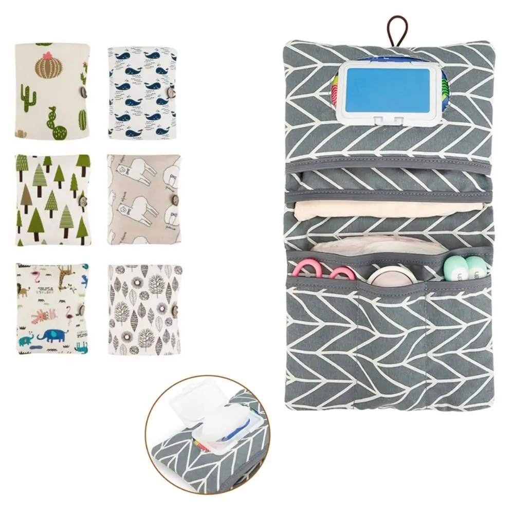 

Cartoon Pattern Baby Diapers Storage Pouch Multi-Compartment Foldable Baby Toiletry Organizers Portable Reusable