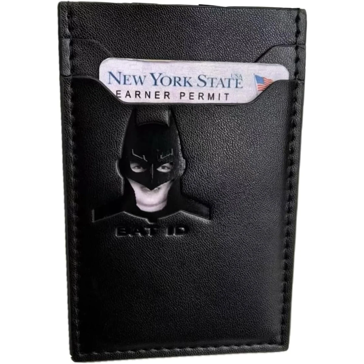 

Vertical Leather Bat ID Wallet for Teens Slim Card Holder With Superhero Face Eyes Mask Iconic Heroic Wallet Gift For Boy Men