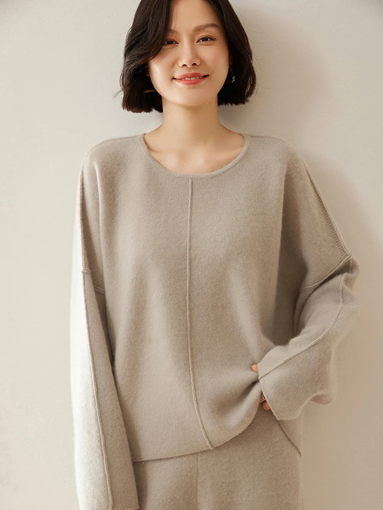 Choice Women 100% Cashmere Sweater O-neck Wide Sleeve Pullover Casual Simple Style Cashmere Knitwear Autumn Winter Clothing Tops