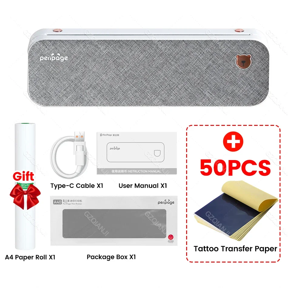 304 DPI Peripage Thermische Printer A40 203 dpi Tattoo Transfer Papier Inktloze Min Draagbare A4 Label Maker Voor Mobiele Document afdrukken