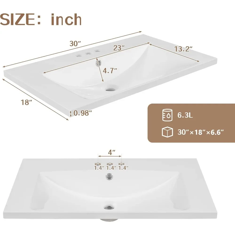 "30" Bathroom Vanity w/ Sink Combo - Multi-Functional Cabinet w/ Doors & Drawer, Solid Frame & MDF Board"​