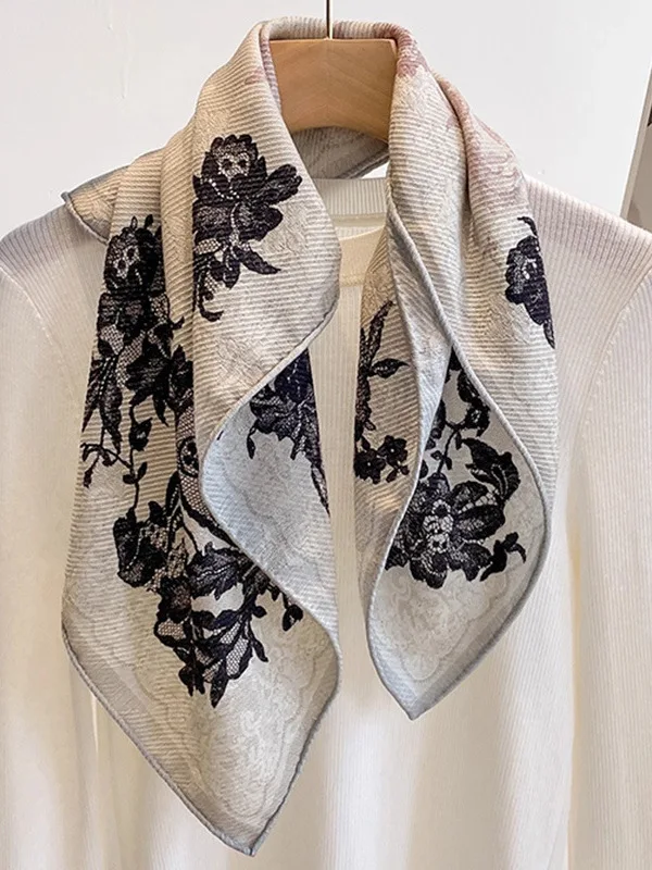 エレガントで知識深い女性のためのシルクウールスカーフ-春秋の新作マルベリーシルクスクエアスカーフ-多用途ニットトップスに合う