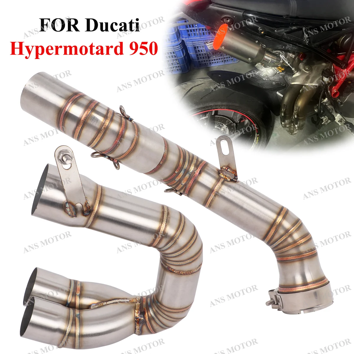 

For Ducati Hypermotard 950 2019-2024 Years Slip on Motorcycle Exhaust Escape System 51MM Muffler Front Link Pipe