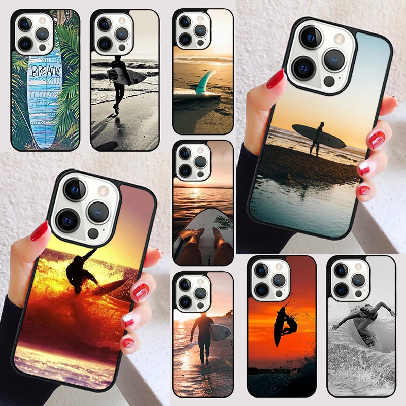 Beach Surf Board Ocean Waves Phone Case for iPhone 16 15 SE2020 6 7 8 Plus for Apple 13 11 12 14 Mini Pro Max Cover coque