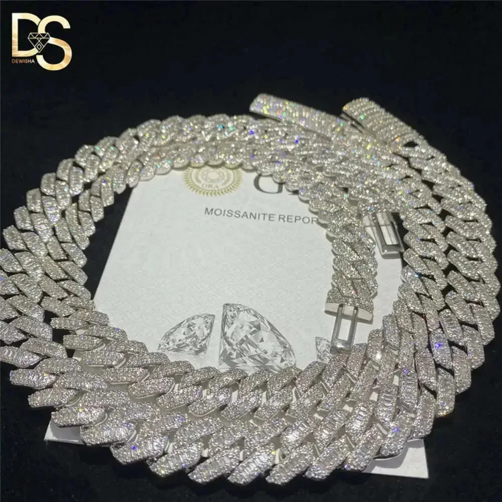 

Fashion 13mm Hip Hop Mens S925 Silver Plated Moissanite Diamond Iced Out Cuban Chain Necklace