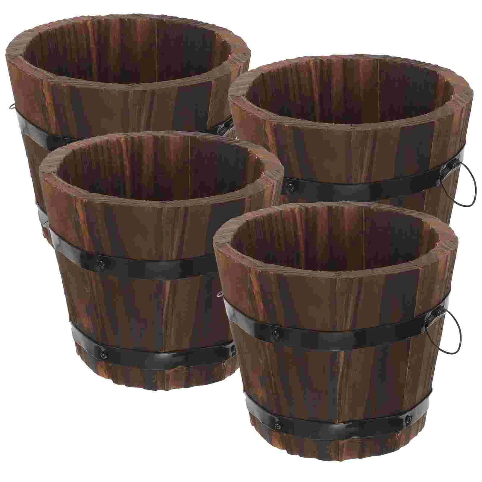 

4 Pcs Succulent Flower Pot Large Pots Barrel Planter Whiskey Small Vintage Vegetable Planting Wooden Potato Container