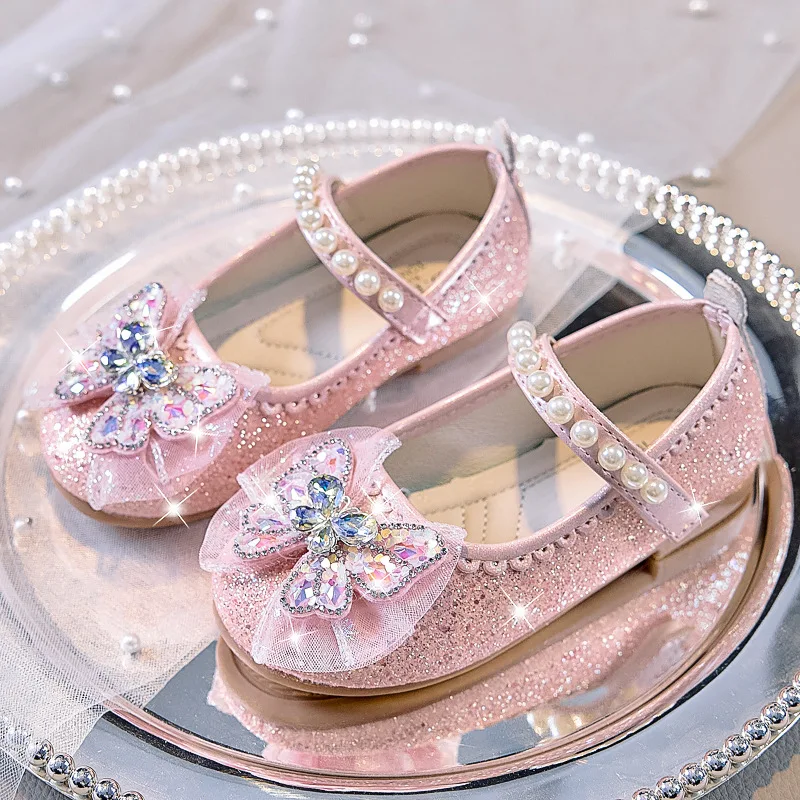 Mädchen Glitzer Strass Schmetterling Perlen Mary Jane Ballerinas Rutschfeste Weiche Sohle Kleinkind Mädchen Hochzeit Party Prinzessin Festliche Schuhe – Detail 7