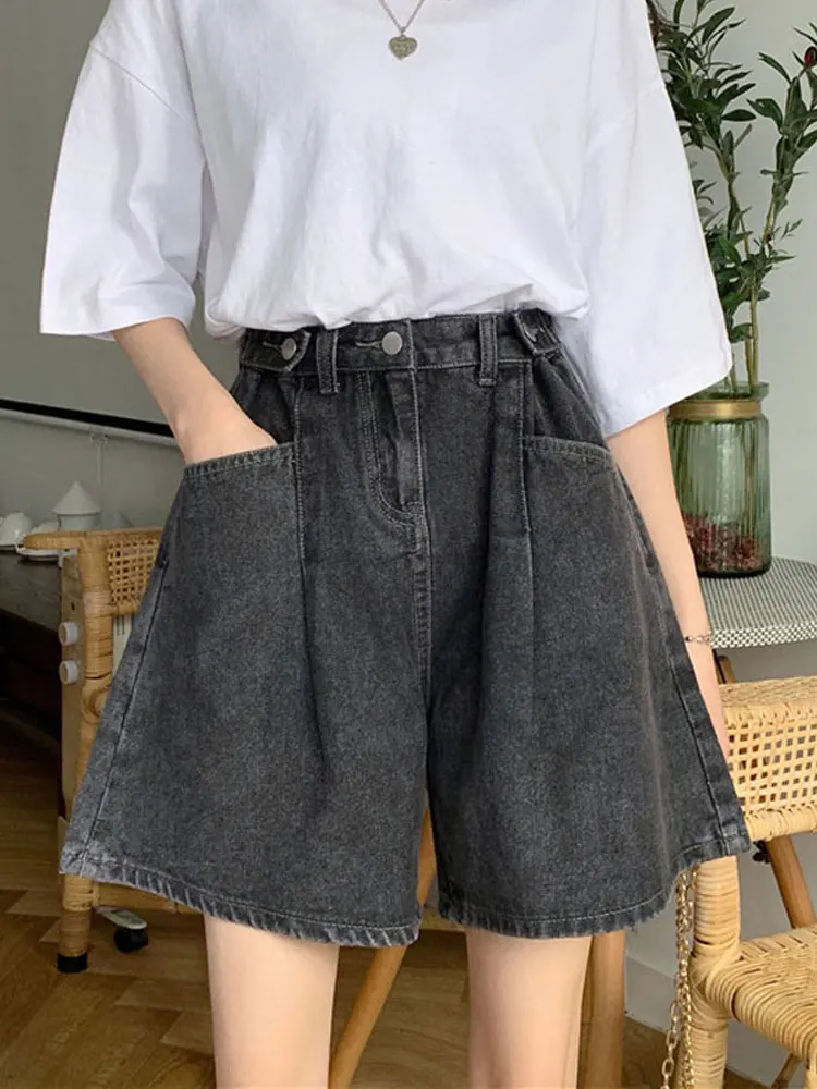 

Summer Thin High Waist Wide Leg Denim orts Women Loose Fit Slimming Five-Quarter Pants plus Size Faion Ladies Jeans