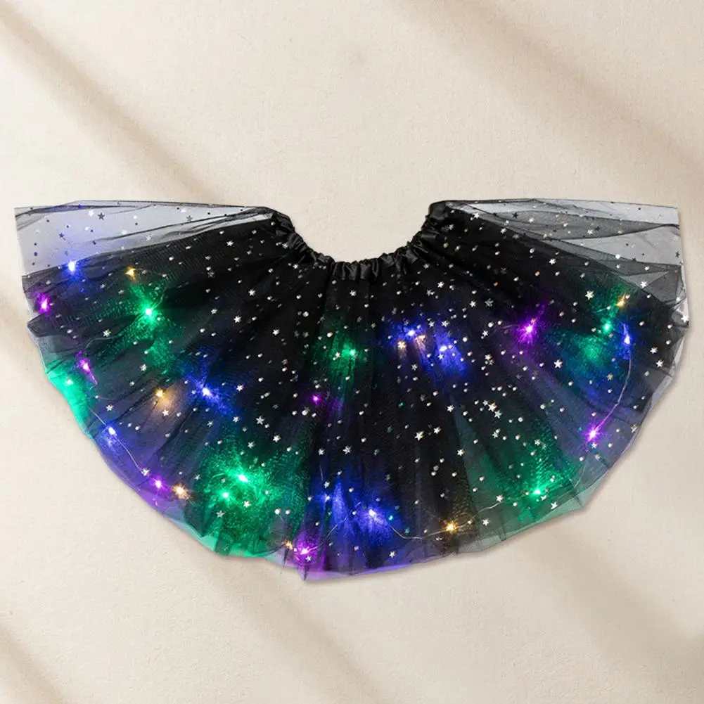 Girls Birthday Party Skirt Sparkling Led Light Mesh Star Sequin Skirt for Children for Halloween School Parties Performances