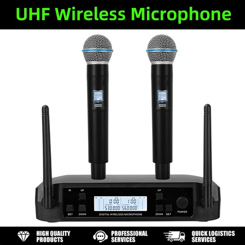 Dual Handheld UHF Wireless Microphone System Professional Dynamic Mic Set For Karaoke Stage Wedding Speech Live Broadcast