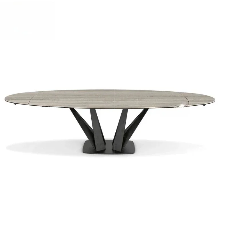 Slate dining table retractable Italian minimalist household modern light luxury restaurant oval dining table