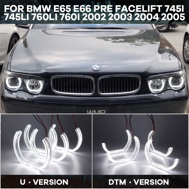 

For BMW E65 E66 PRE FACELIFT 745i 745Li 760Li 760i 2002 2003-2005 Halo ring DRLDTM U Shape Light White Crystal Angel eyes Style