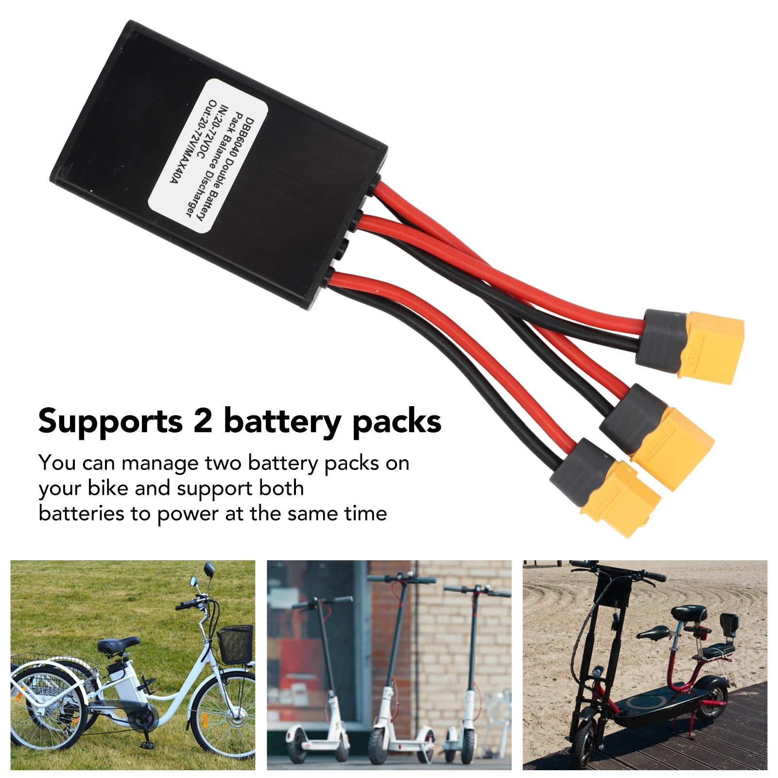 20V-72V Battery Converter Long Lasting Power Output Aluminum Alloy Electric Bike Dual Battery Parallel Module Adapter