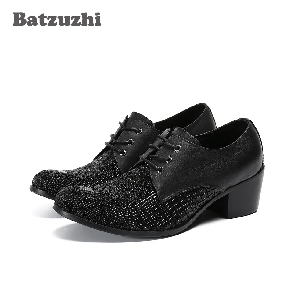 

Batzuzhi 6.5cm High Heels Men Shoes Pointed Toe Black Leather Dress Shoes Business, Party and Wedding Zapatos Hombre, Big Sizes