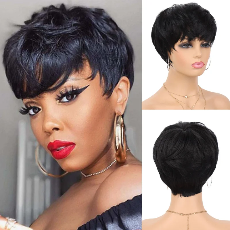 

[Wig] Wig Pixie Cut Wigs Machine-Made Short Bangs Synthetic Hair Wig Face-Shaping Bangs