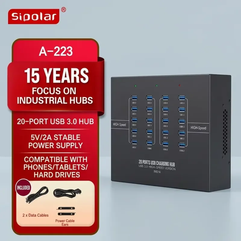 A-223 20 Port USB 3.0 Hub for Phone Farm & Group Control 2A Fast Charger Station USB Device Management for Software Testing