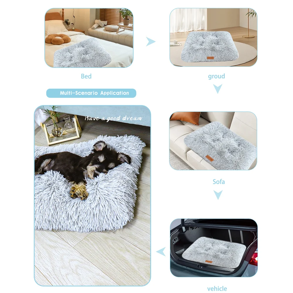 Dog Bed Pet Mat Pet Bed Washable Plush Pet Crate Bed For Dog Anti-Slip Pet Mat Bed For Cat Fluffy Comfy Pet Sleeping Mat