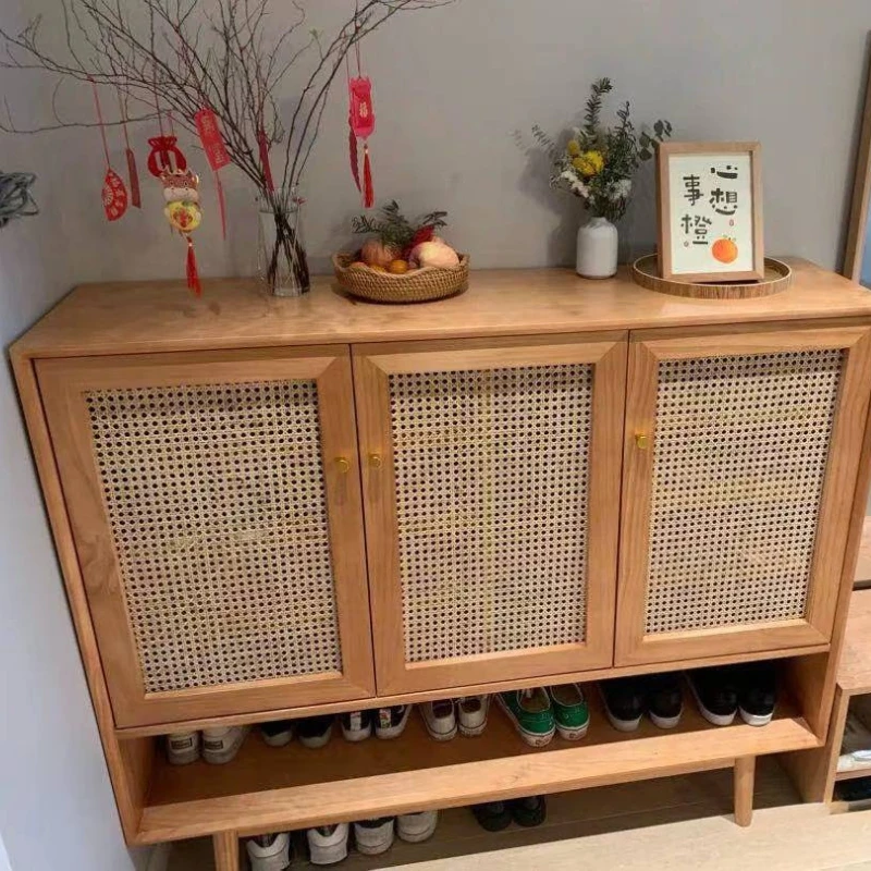 خزانة أحذية من الخشب الصلب الاسكندنافي، فن ياباني بسيط، خزانة بهو من الخيزران، شقة يابانية صغيرة رفيعة للغاية