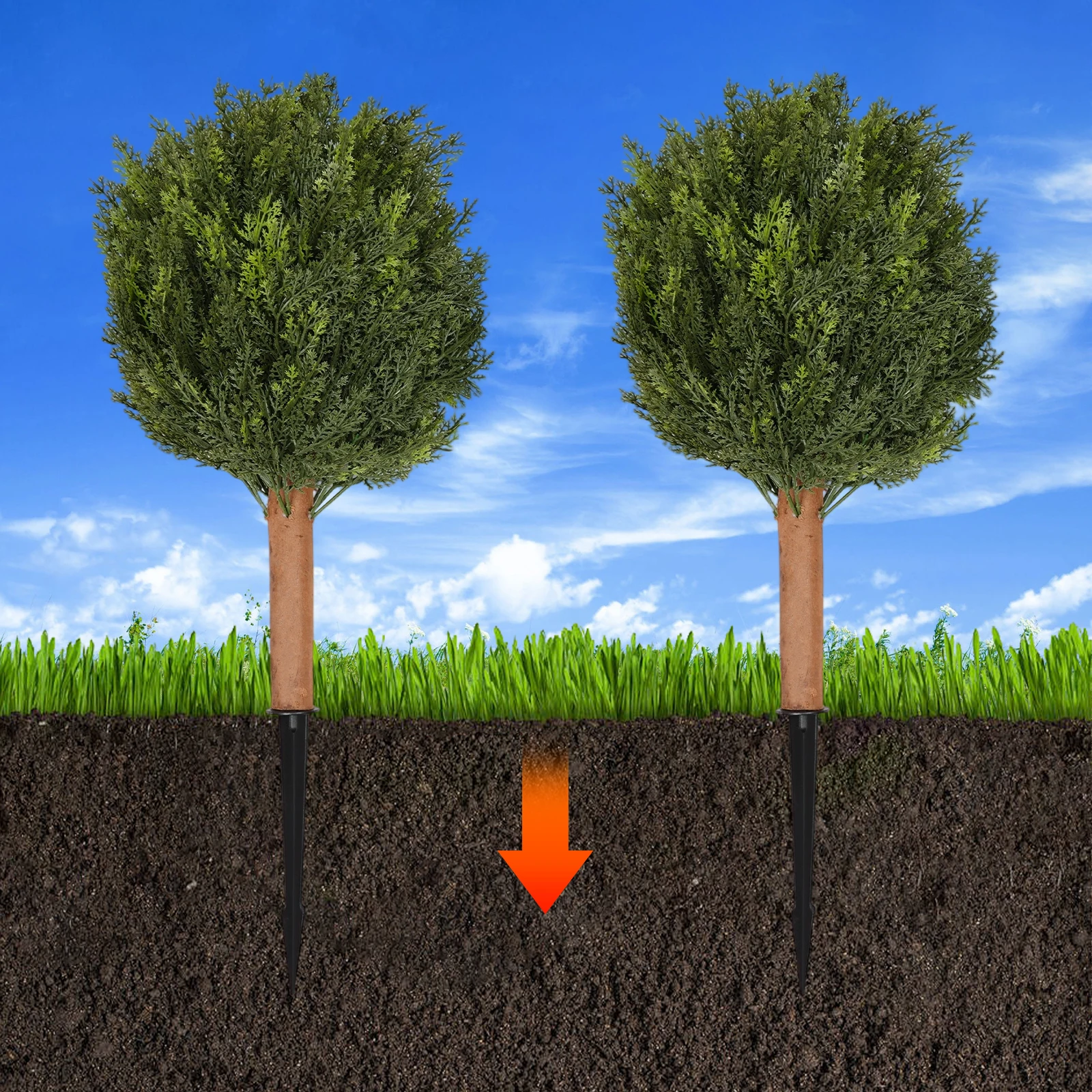 Ciprés Artificiales para Exteriores, Juego de 2 Árboles de Ciprés Artificiales, Juego de Ciprés y Ramas de Pino Artificiales, Planta Artificial con Base para Tierra, Planta Artificial para Interiores y Exteriores, Hogar, Oficina, Jardín