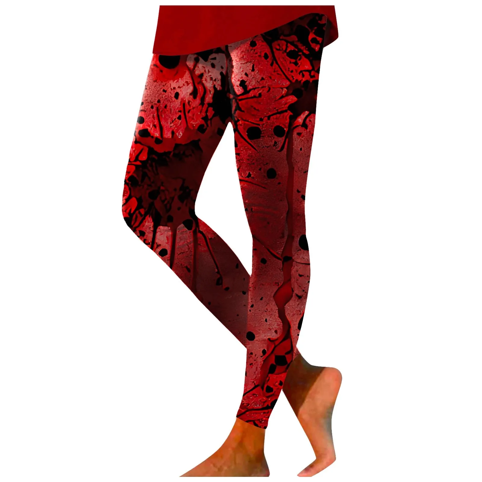 Halloween Casual Horror Blood Palm Printed Yoga Pants Leggings For Women’s Red Printed Comfy Female Clothes For Fall Winter