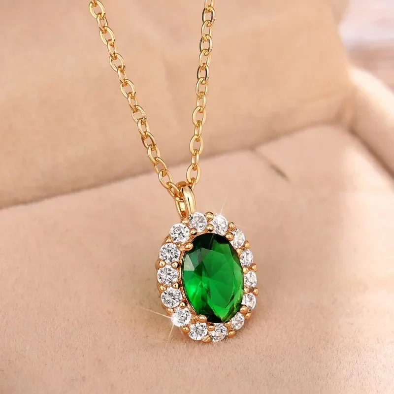 CAOSHI Elegant Noble Lady Pendant Necklace with Bright Oval Green Zirconia Chic Engagement Jewelry Bridal Wedding Accessories