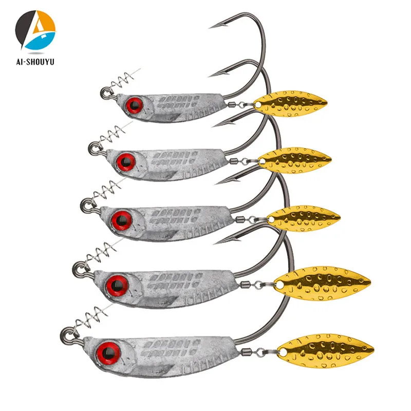 

AI-SHOU 5pcs/lot Jig Head Fishing Hooks With Metal Spoon Spinner Crankbaits fishing accessories Tackle for Soft Baits Lure