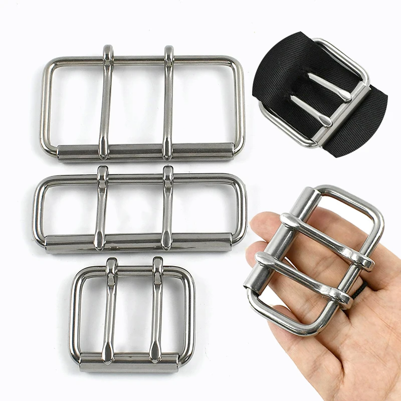 1Pc Meetee 52/60/102mm ステンレス鋼ベルトバックル男性用ダブルピンバックルレザーウェビングトライグライドクラスプ調整ローラーフック